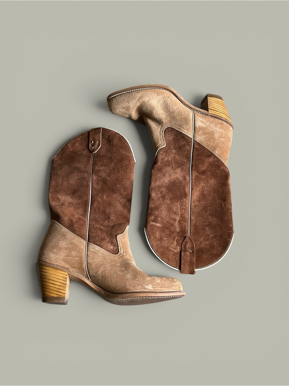 Vintage Wolverine Cowgirl Brown & Tan Suede Western Boots 10M Made In The USA - Picture 5 of 12